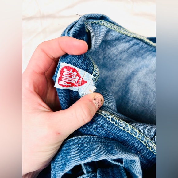 True vintage 70s 90s Pulse cross over tie waist denim A-line midi circle skirt - Picture 5 of 8